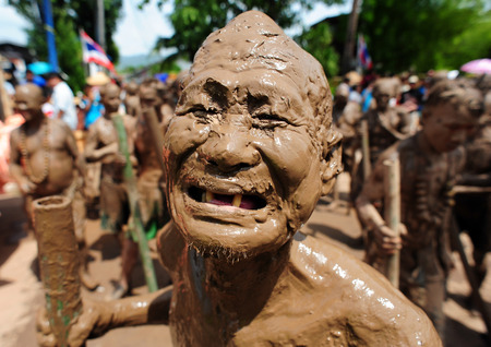 LOEI ,THAILAND-JUNE 28  Ghost Festival  Phi Ta Khon   The mask procession celebrated in Thailand, The Thai Buddhist ceremony at Loei province, on June 28,2014のeditorial素材