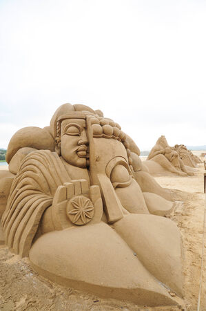 FULONG, TAIWAN-JUNE 12,2014 a novel sand sculpture at Fulong beach for celebrating the Sand Sculpture Festival on JUNE 12,2014 in Fulong,Taiwanのeditorial素材