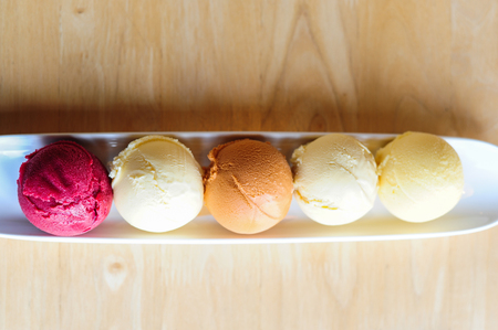 Colorful Ice cream on tableの写真素材