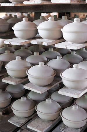 Clay pottery ceramics drying before being fireの写真素材