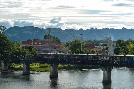 KANCHANABURI THAILAND- SEPTEMBER 9: The death railway bridge at Kanchanaburi, Thailand on September 9, 2014. It is the historic of world war ii, the death railway bridge over river.のeditorial素材