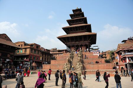 BHAKTAPUR, NEPAL-FEBRUARY 17, 2015: Nyatapola Pagoda on Taumadhi Square in Bhaktapur, Kathmandu Valley, Nepal., on February 17, 2015.のeditorial素材