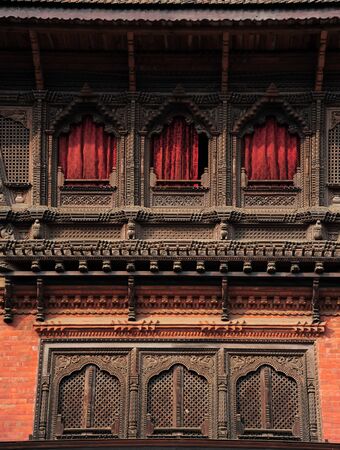 BHAKTAPUR NEPALFEBRUARY 17 2015: Elements of carved art on a Durbar square of Bhaktapur on February 17 2015. Bhaktapur is a cultural gem in Nepalのeditorial素材