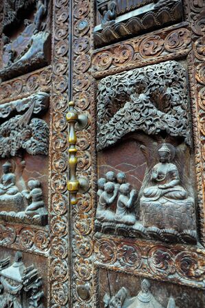 PATAN NEPAL  FEBRUARY 22 2015 : Beautifully carved at Patan Museum in Patan Nepal on 22 February 2015. Patan Museum is an old royal palaces of the former Malla kings of the Kathmandu Valley.のeditorial素材