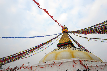 KATHMANDU NEPAL FEBRUARY 23: Surroundings around Boudhanath stupa on February 23 2015 Kathmandu Nepal. Boudhanath is a UNESCO World Heritage Site one of the most popular tourist sites in Kathmandu.のeditorial素材