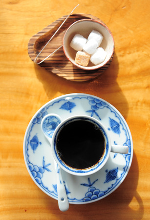 Delicious coffee americano on wood tableの写真素材