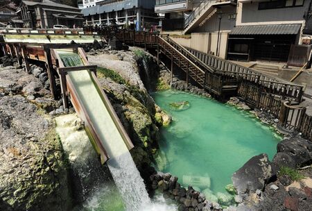 GUNMA  JAPAN  28 April 2015: Yubatake is a source of hot spring and the symbol of Kusatsu Hot Spring Located in the center of the spa resortのeditorial素材