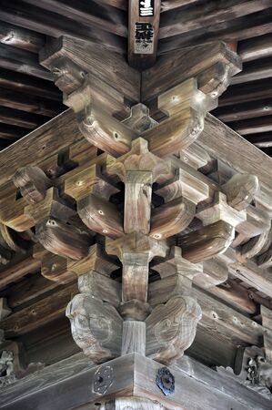 Detail of Japanese temple old wood structureのeditorial素材