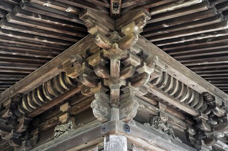 Detail of Japanese temple old wood structureのeditorial素材