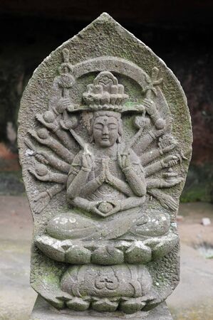 MATSUSHIMA, JAPAN - JULY 8, 2015 : Buddhist statue located along the entrance to the Zuiganji Temple in Matsushima. The area is considered one of the Three Most Scenic Spots in Miyagi District , Japanのeditorial素材