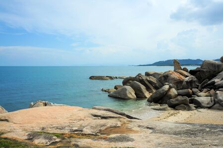 Grangfather and Grandmother rocks or Hin Ta Hin Yai in Samui island Thailandの写真素材