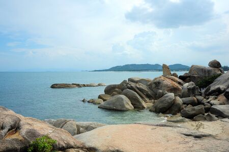 Grangfather and Grandmother rocks or Hin Ta Hin Yai in Samui island Thailandの写真素材