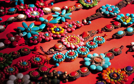 Colorful bead bracelet souvenir at Koh Samui market.の写真素材