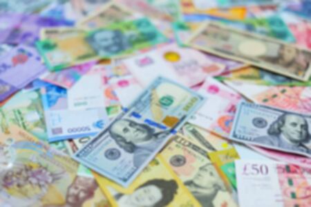 Blurred Multi International Currency for Backgroundの写真素材