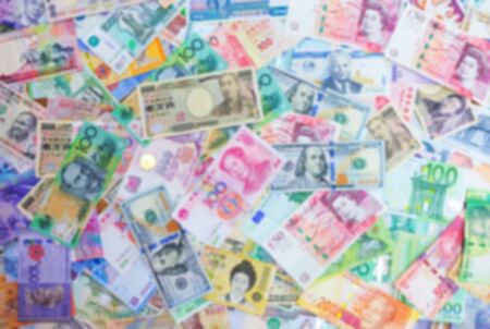 Blurred Multi International Currency for Backgroundの写真素材