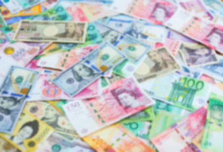 Blurred Multi International Currency for Backgroundの写真素材