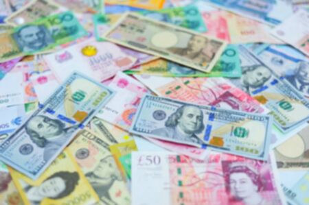 Blurred Multi International Currency for Backgroundの写真素材