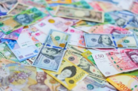 Blurred Multi International Currency for Backgroundの写真素材