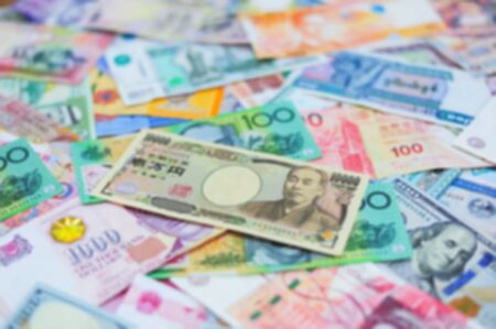 Blurred Multi International Currency for Backgroundの写真素材
