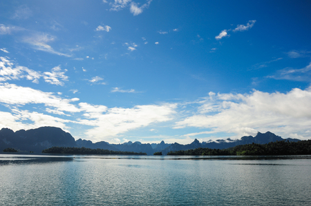 Beautiful mountains and river natural attractions in Ratchaprapha Dam at Khao Sok National Park, Surat Thani Province, Thailand.の写真素材