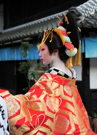 NIKKO, JAPAN - OCTOBER 6, 2015: Geisha parade at Edo Wonderland in Nikko Edomura Edo Wonderland is a history theme park recreating Japanese town life during the Edo Period 1603-1868.のeditorial素材