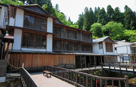 YAMAGATA, JAPAN - July. 9, 2015. Japanese Style Old hotel in Obanazawa Ginzan Onsen.のeditorial素材