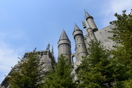 Osaka, Japan - MARCH 29 2016 : Hogwarts Castle in The Wizarding World of Harry Potter zone Universal Studios Theme Park in Osaka, Japan.のeditorial素材