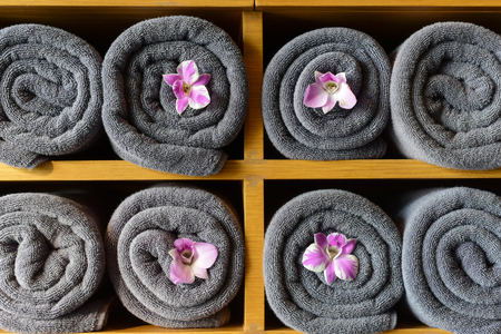 Rolled towels in spaの写真素材