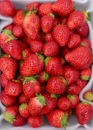 Fresh Strawberries in basketの写真素材