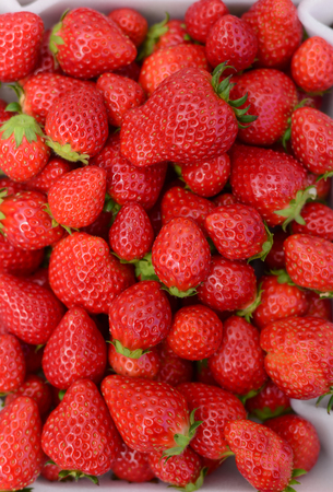 Fresh Strawberries in basketの写真素材