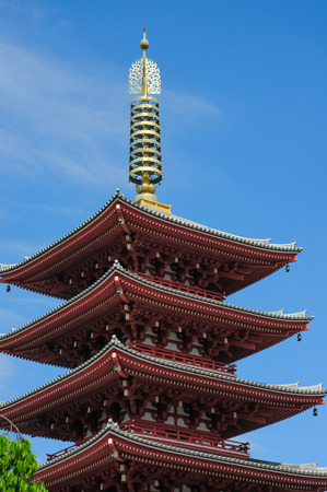 TOKYO,JAPAN - 30 April 2015 : Red Pagoda and Kaminarimon Gate at Sengoji Temple, Asakusa, Tokyo, Japanのeditorial素材