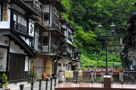 YAMAGATA, JAPAN - July. 9, 2015. Japanese famous hot spring town Obanazawa Ginzan Onsen.のeditorial素材