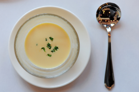 Corn soup with spoonの写真素材