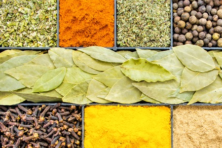 Spices in box. top viewの写真素材