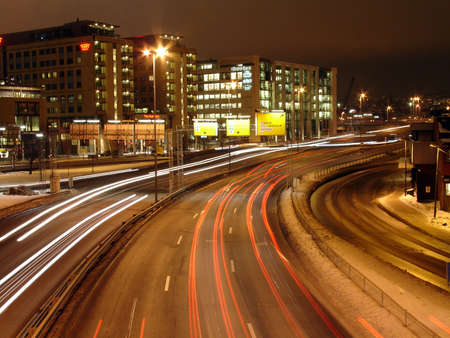 Traffic at night with long exposure, Oslo, Norwayの写真素材