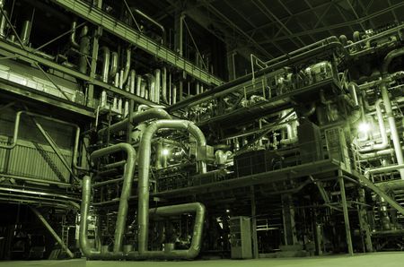 Boilers, ladders and pipes on power plant        の写真素材