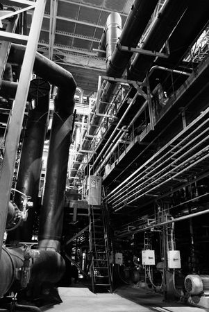 Equipment, cables and piping as found inside of a modern industrial power plant           の写真素材