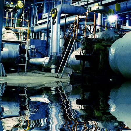Pipes, tubes, machinery and steam turbine at a power plant