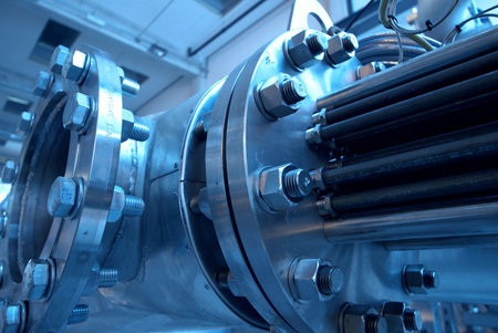 Pipes, tubes, machinery and steam turbine at a power plant             