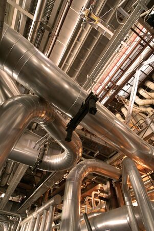 Industrial zone, Steel pipelines in yellow tonesのeditorial素材