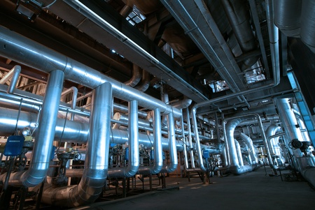 Industrial zone, Steel pipelines in blue tones  