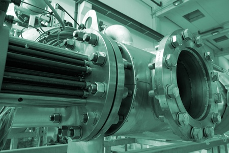Industrial zone, Steel pipelines in green tones  