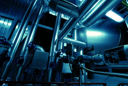 Industrial zone, Steel pipelines in blue tones                    