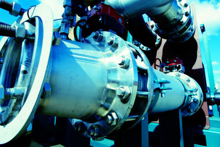 Industrial zone, Steel pipelines in blue tones                