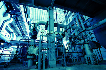 Industrial zone, Steel pipelines, valves and ladders               の写真素材