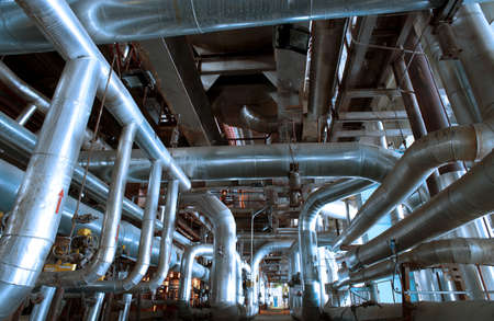Industrial zone, Steel pipelines in blue tonesの写真素材