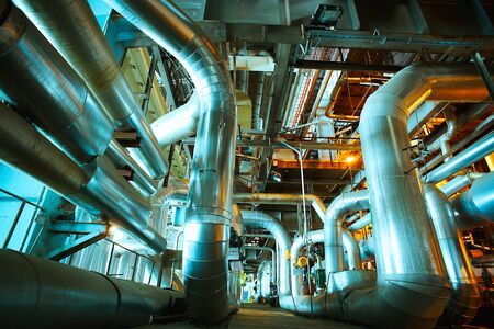 Industrial zone, Steel pipelines in blue tones