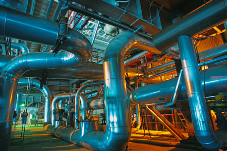 Equipment, cables and piping as found inside of a modern industrial power plantのeditorial素材