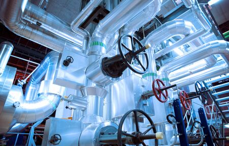 Equipment, cables and piping as found inside of a old industrial power plantのeditorial素材