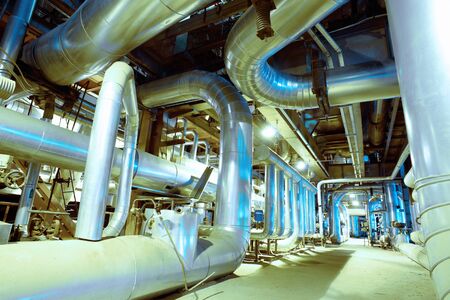 Industrial zone, Steel pipelines in blue tones